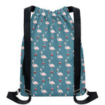 Christmas Snowy Flamingo Pattern Print Drawstring Backpack