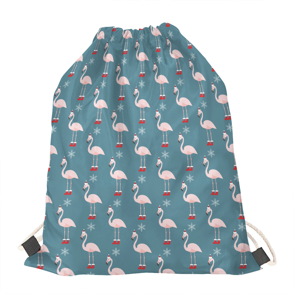 Christmas Snowy Flamingo Pattern Print Drawstring Bag