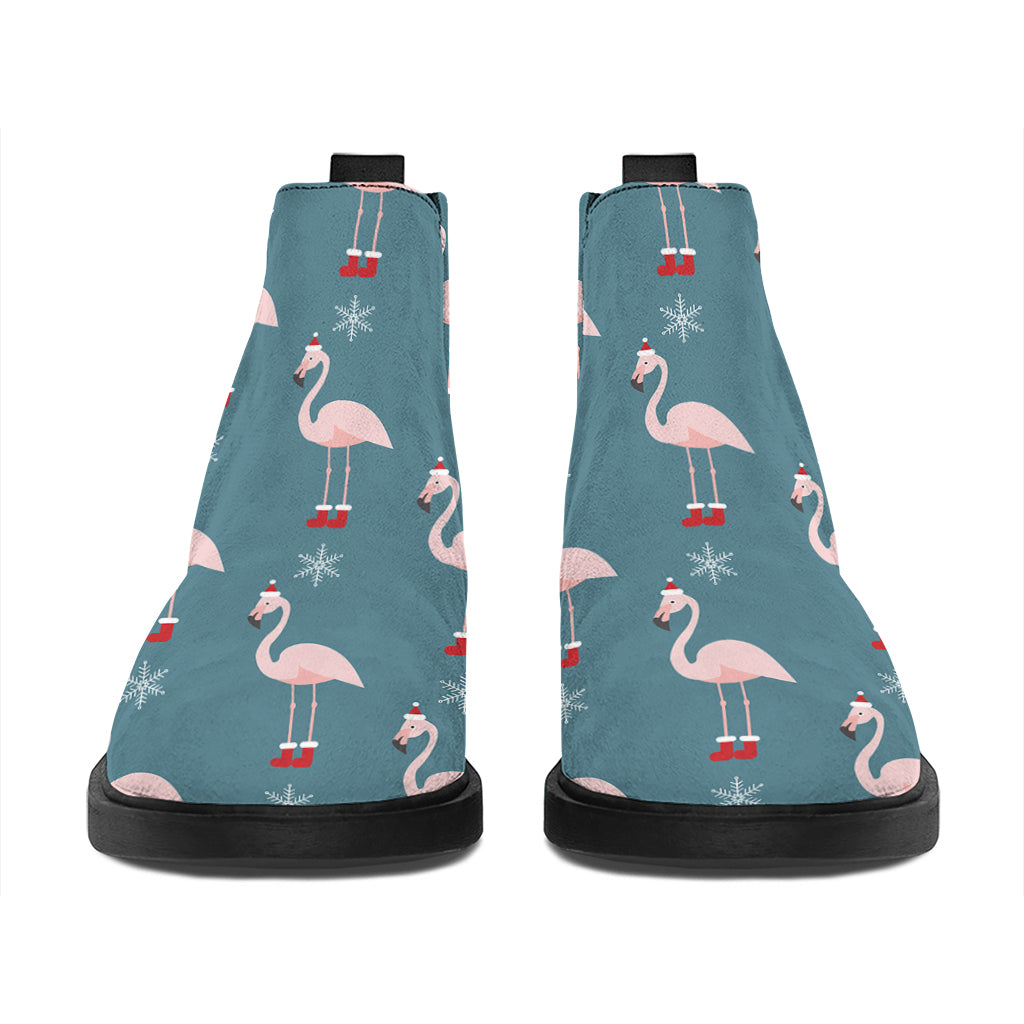 Christmas Snowy Flamingo Pattern Print Flat Ankle Boots