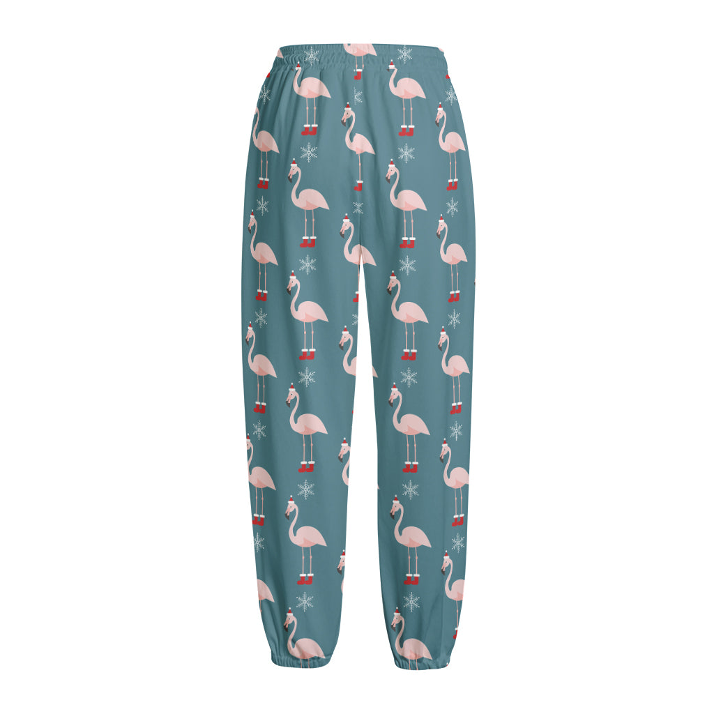 Christmas Snowy Flamingo Pattern Print Fleece Lined Knit Pants