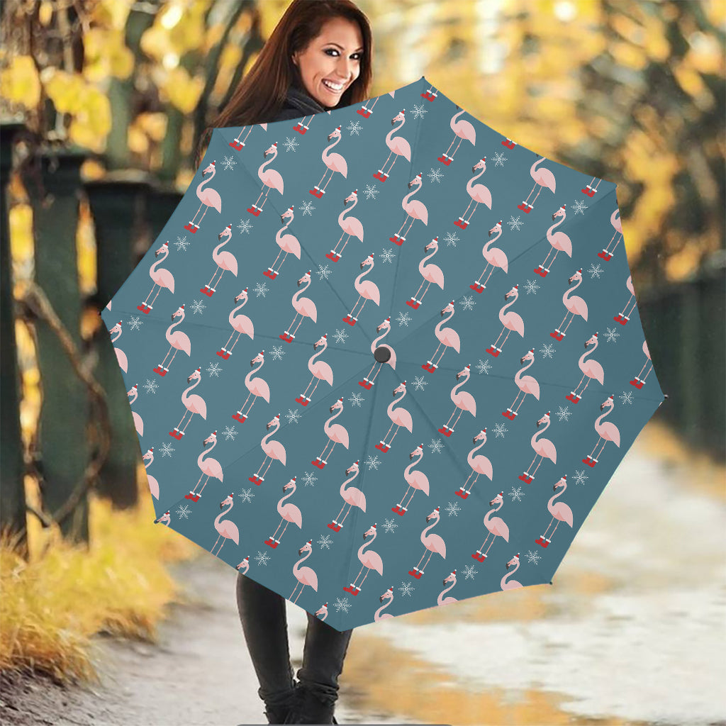 Christmas Snowy Flamingo Pattern Print Foldable Umbrella