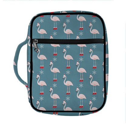 Christmas Snowy Flamingo Pattern Print Front Pocket Bible Bag