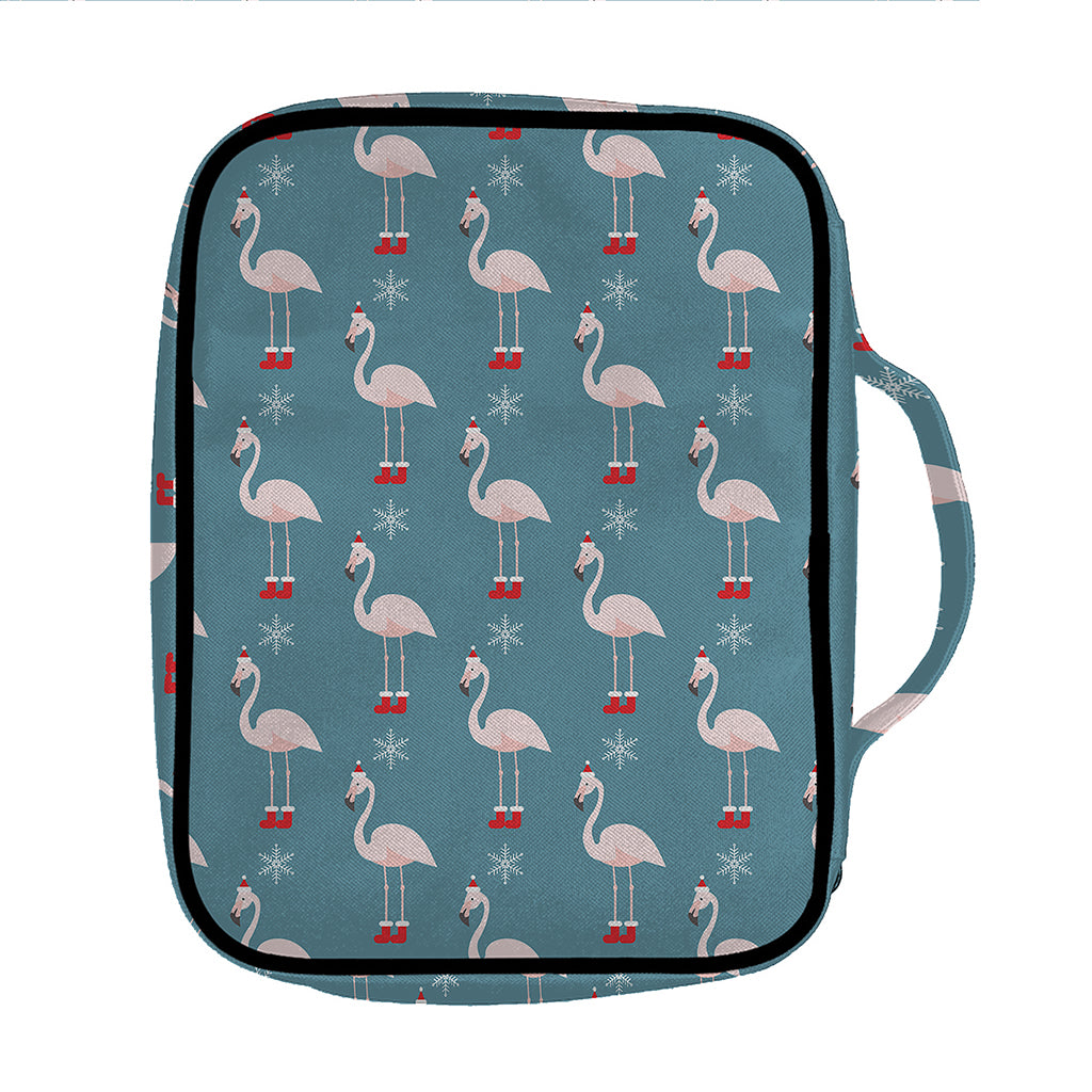 Christmas Snowy Flamingo Pattern Print Front Pocket Bible Bag
