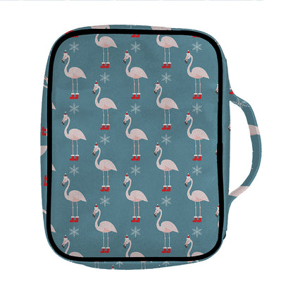 Christmas Snowy Flamingo Pattern Print Front Pocket Bible Bag