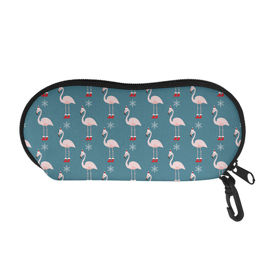 Christmas Snowy Flamingo Pattern Print Glasses Case
