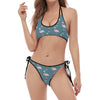 Christmas Snowy Flamingo Pattern Print Halter Scoop Tie Side Bikini