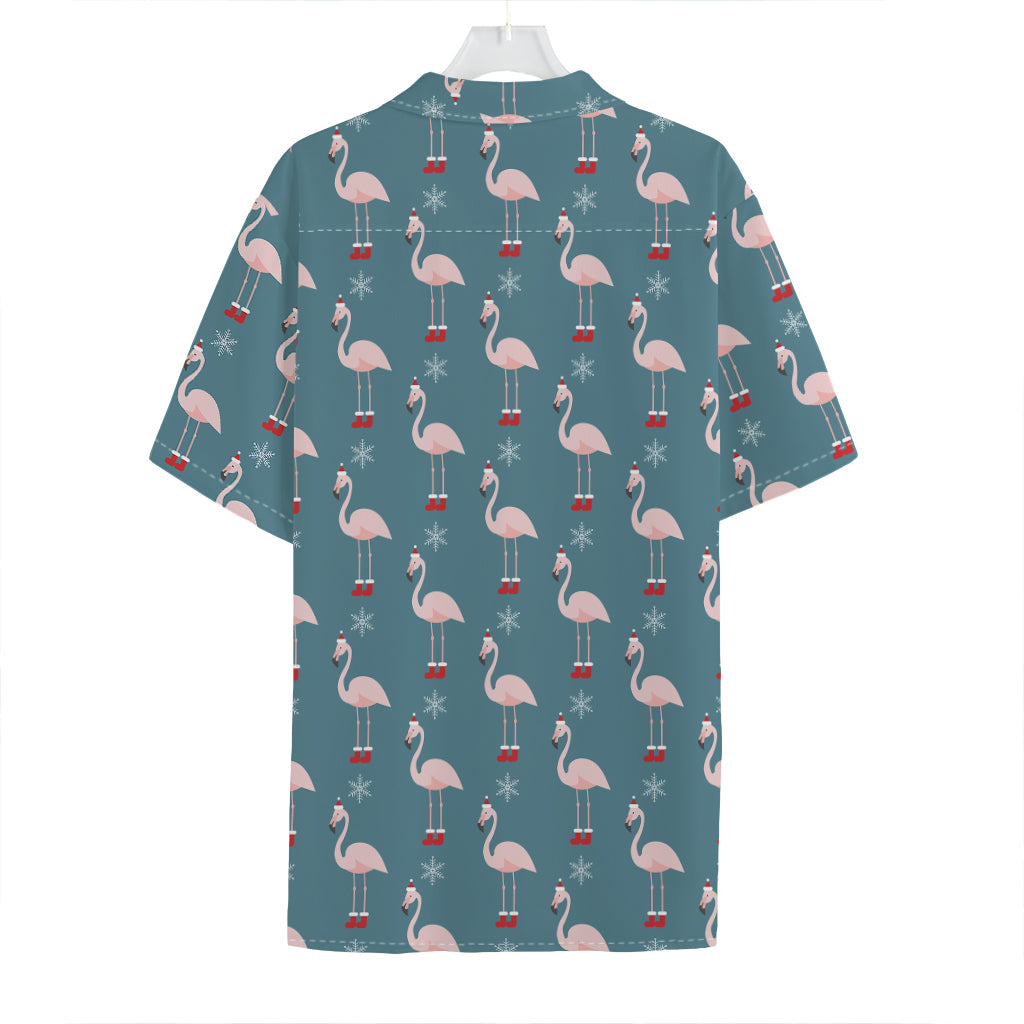 Christmas Snowy Flamingo Pattern Print Hawaiian Shirt