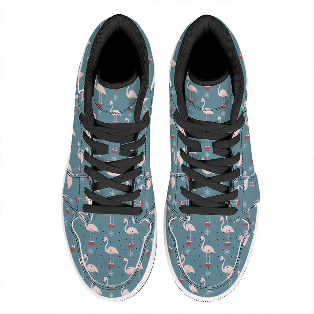 Christmas Snowy Flamingo Pattern Print High Top Leather Sneakers