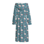 Christmas Snowy Flamingo Pattern Print Hooded Bathrobe