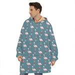 Christmas Snowy Flamingo Pattern Print Hoodie Blanket