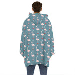 Christmas Snowy Flamingo Pattern Print Hoodie Blanket
