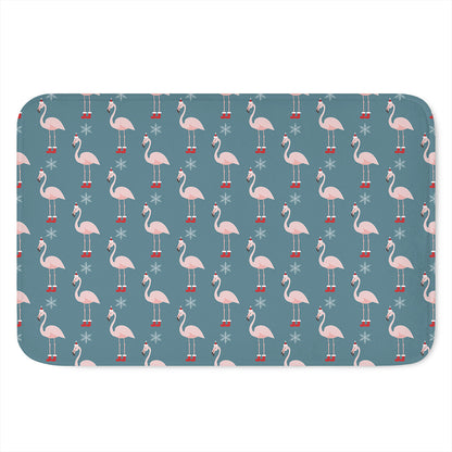 Christmas Snowy Flamingo Pattern Print Indoor Door Mat