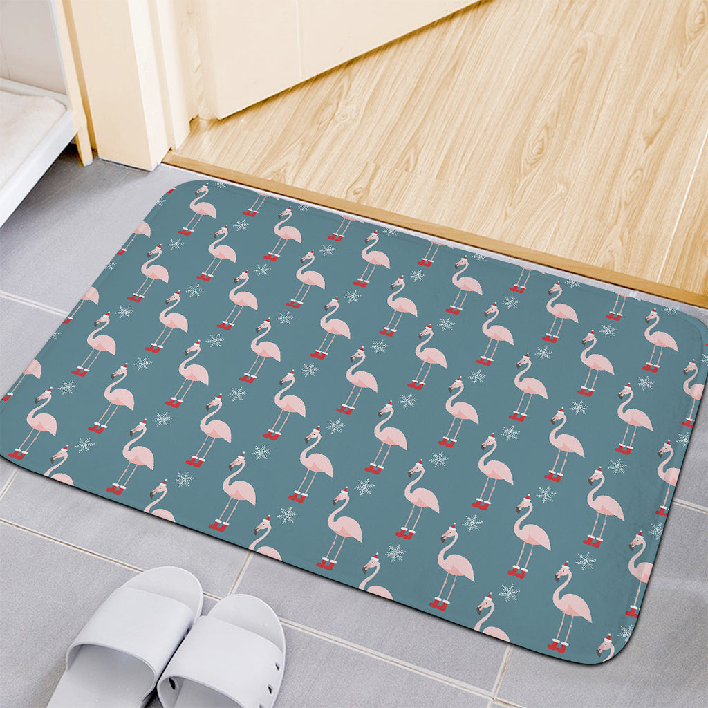 Christmas Snowy Flamingo Pattern Print Indoor Door Mat