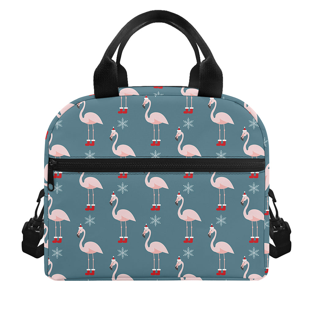 Christmas Snowy Flamingo Pattern Print Insulated Lunch Bag