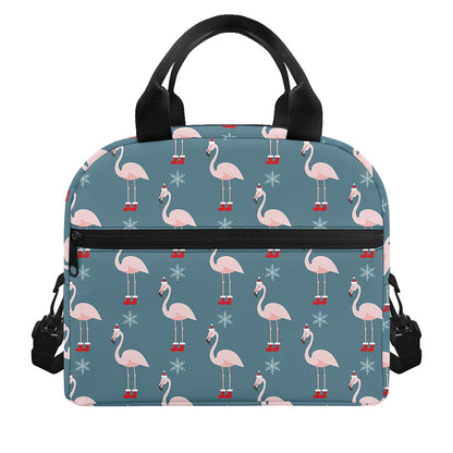 Christmas Snowy Flamingo Pattern Print Insulated Lunch Bag