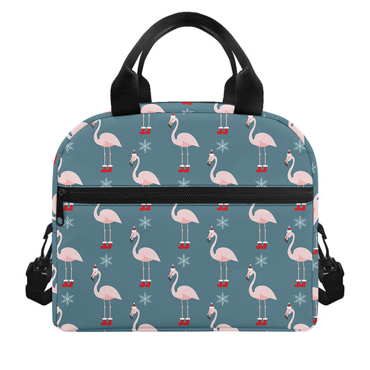 Christmas Snowy Flamingo Pattern Print Insulated Lunch Bag