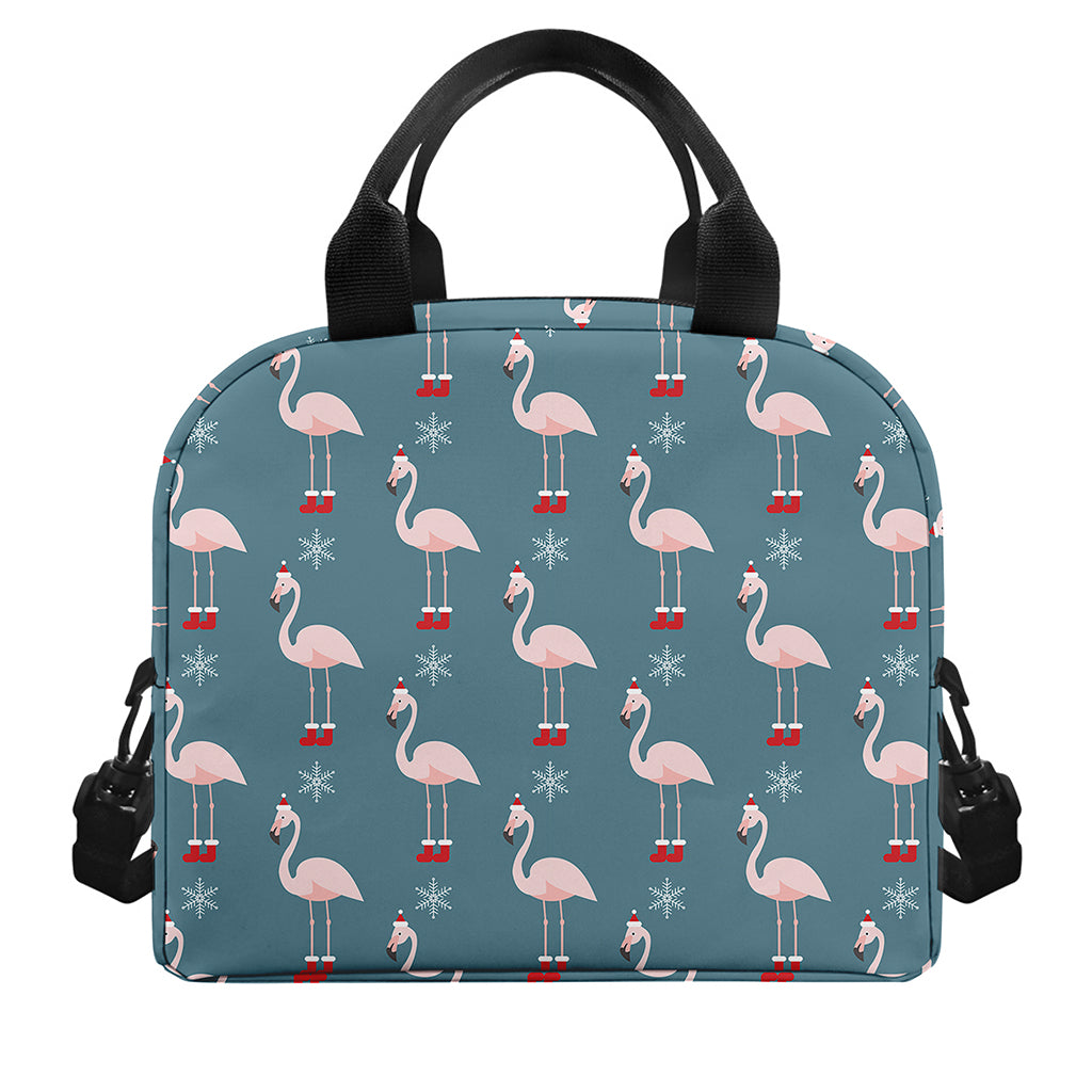 Christmas Snowy Flamingo Pattern Print Insulated Lunch Bag