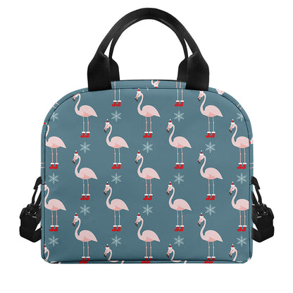 Christmas Snowy Flamingo Pattern Print Insulated Lunch Bag