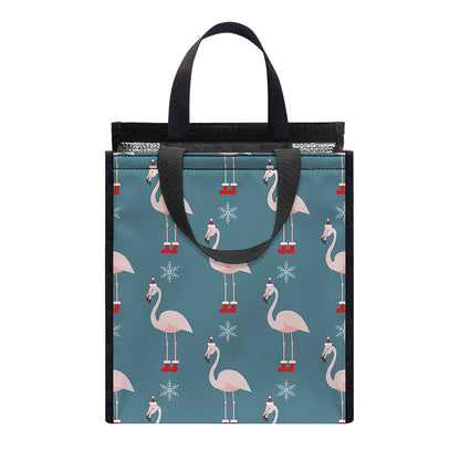 Christmas Snowy Flamingo Pattern Print Insulated Lunch Tote