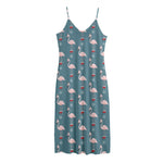 Christmas Snowy Flamingo Pattern Print Jersey Midi Cami Dress