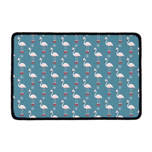 Christmas Snowy Flamingo Pattern Print Kitchen Mat