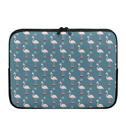 Christmas Snowy Flamingo Pattern Print Laptop Sleeve
