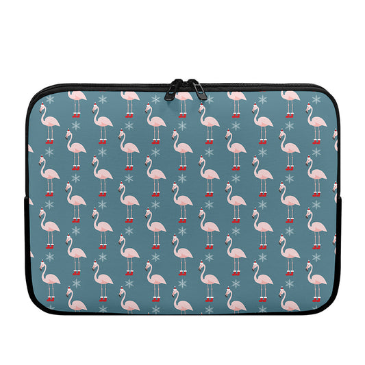 Christmas Snowy Flamingo Pattern Print Laptop Sleeve