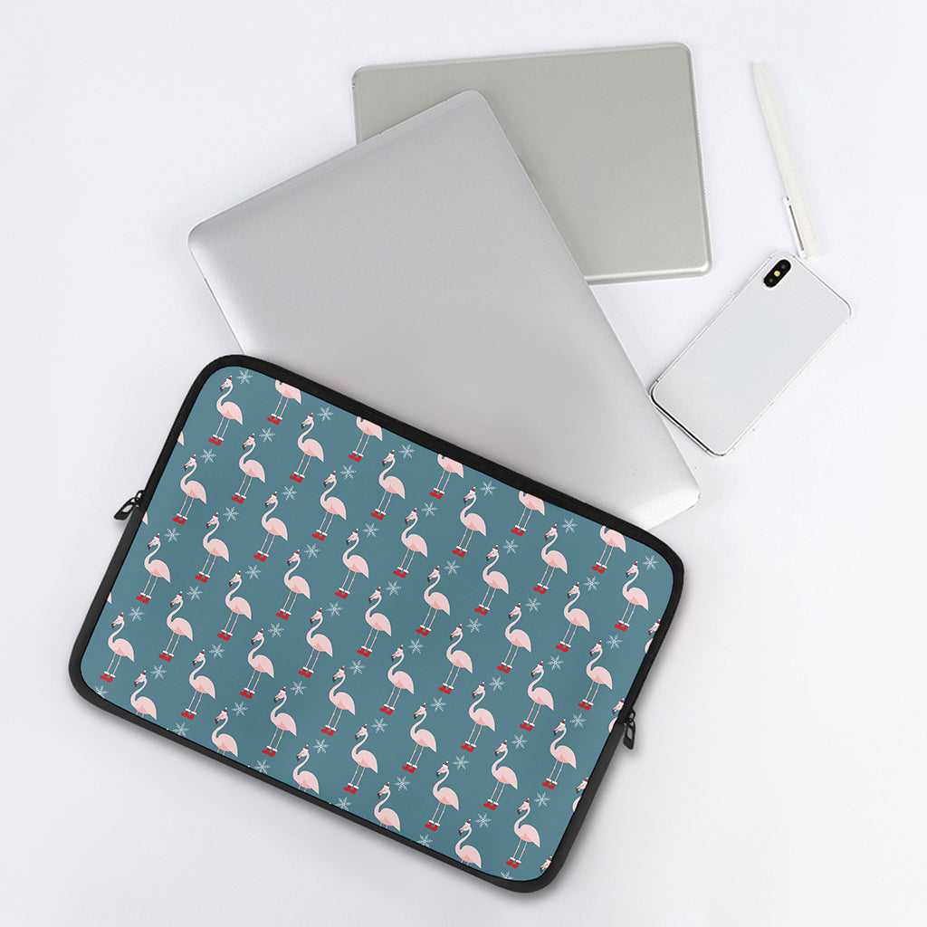 Christmas Snowy Flamingo Pattern Print Laptop Sleeve