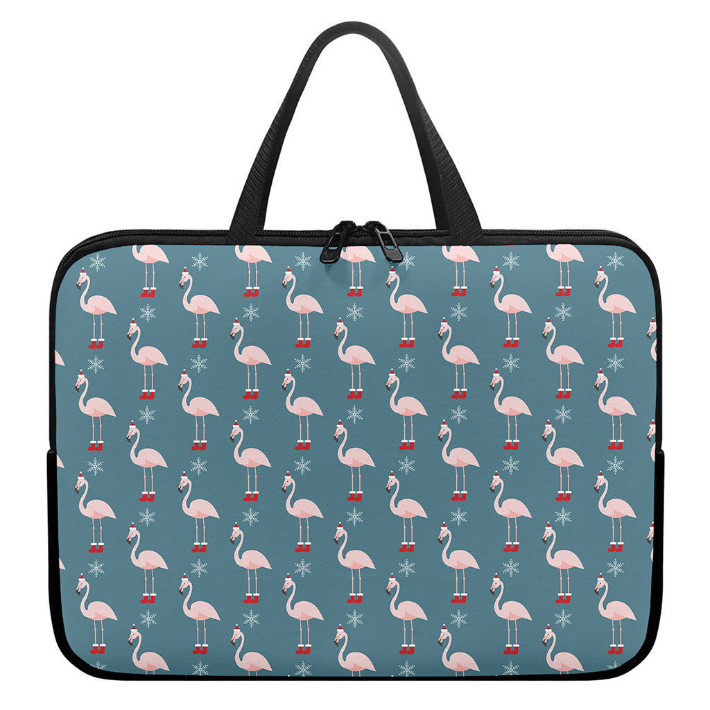 Christmas Snowy Flamingo Pattern Print Laptop Sleeve With Handle