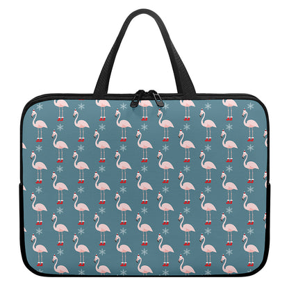Christmas Snowy Flamingo Pattern Print Laptop Sleeve With Handle
