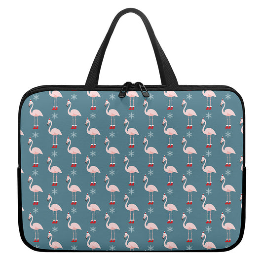 Christmas Snowy Flamingo Pattern Print Laptop Sleeve With Handle