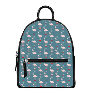 Christmas Snowy Flamingo Pattern Print Leather Backpack