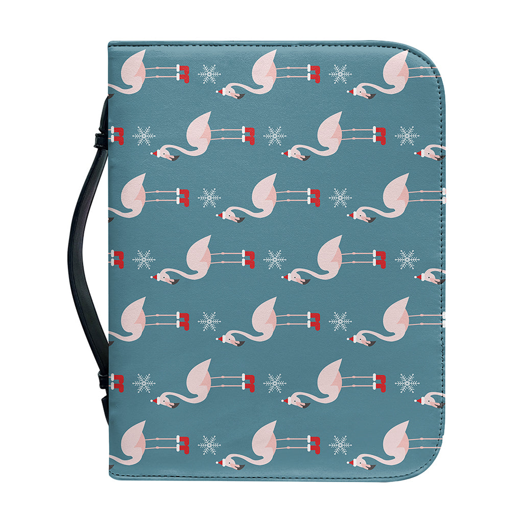 Christmas Snowy Flamingo Pattern Print Leather Bible Cover