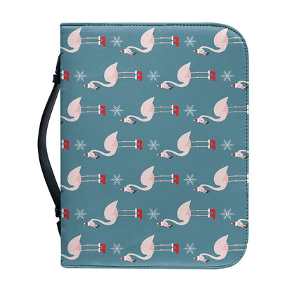 Christmas Snowy Flamingo Pattern Print Leather Bible Cover