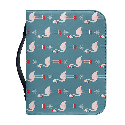 Christmas Snowy Flamingo Pattern Print Leather Bible Cover