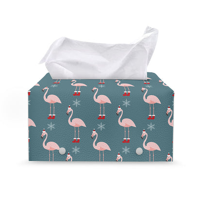 Christmas Snowy Flamingo Pattern Print Leather Tissue Box Cover