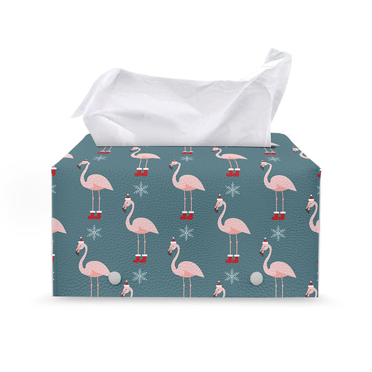 Christmas Snowy Flamingo Pattern Print Leather Tissue Box Cover