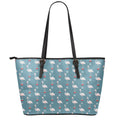 Christmas Snowy Flamingo Pattern Print Leather Tote Bag With Zipper