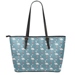 Christmas Snowy Flamingo Pattern Print Leather Tote Bag