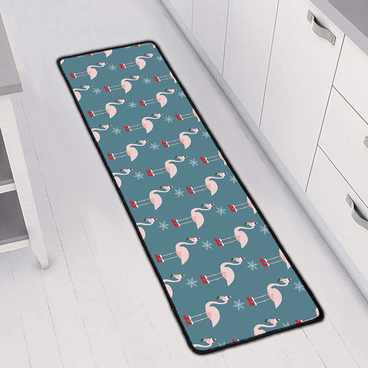 Christmas Snowy Flamingo Pattern Print Long Kitchen Mat