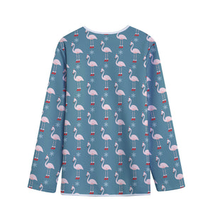 Christmas Snowy Flamingo Pattern Print Long Sleeve Short Coat