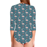 Christmas Snowy Flamingo Pattern Print Long Sleeve Swimsuit