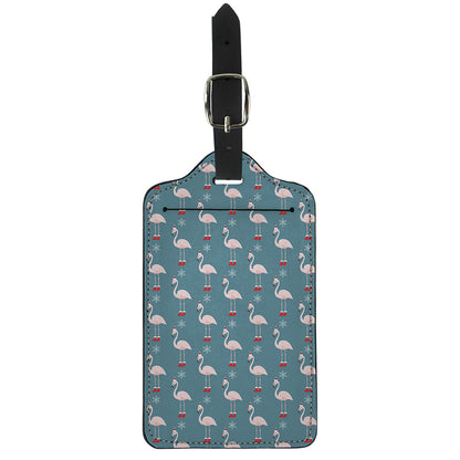 Christmas Snowy Flamingo Pattern Print Luggage Tag
