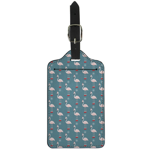 Christmas Snowy Flamingo Pattern Print Luggage Tag
