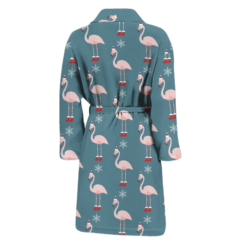 Christmas Snowy Flamingo Pattern Print Men's Bathrobe