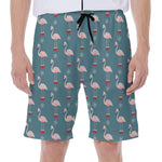 Christmas Snowy Flamingo Pattern Print Men's Beach Shorts
