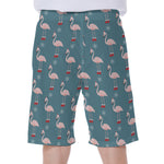 Christmas Snowy Flamingo Pattern Print Men's Beach Shorts