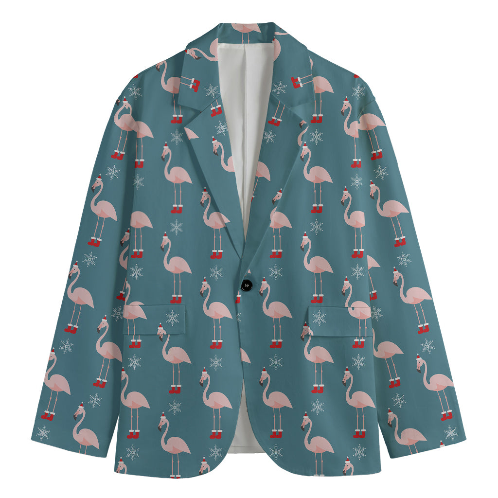 Christmas Snowy Flamingo Pattern Print Men's Blazer