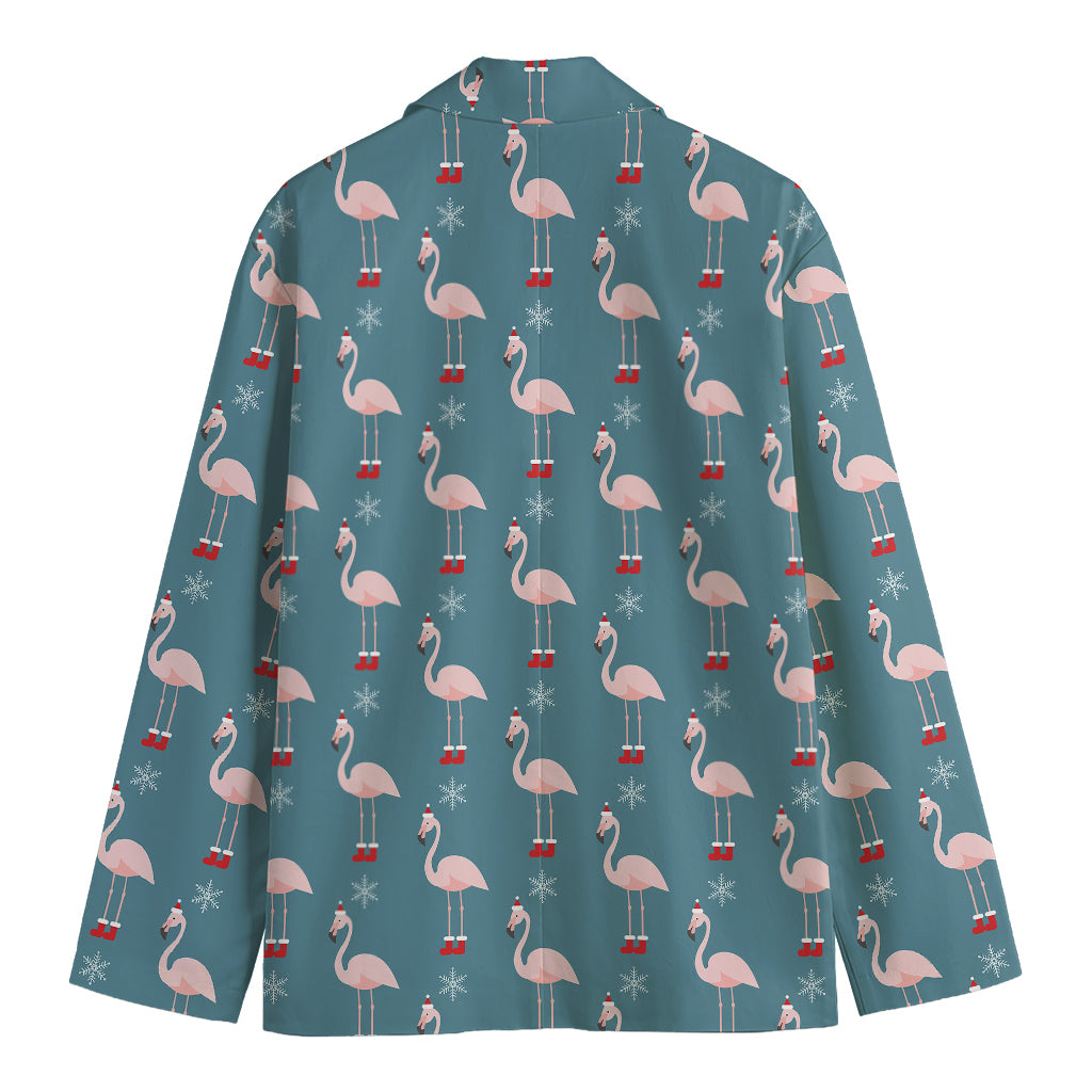 Christmas Snowy Flamingo Pattern Print Men's Blazer