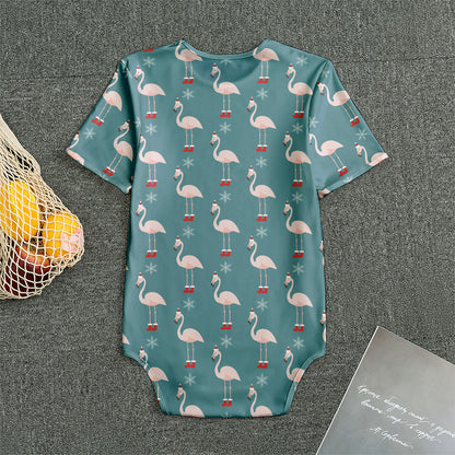 Christmas Snowy Flamingo Pattern Print Men's Bodysuit